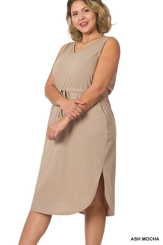 dress for curvy women Plus Drawstring Waist Curved Hem Dress – Curvy Girl Styles Boutique