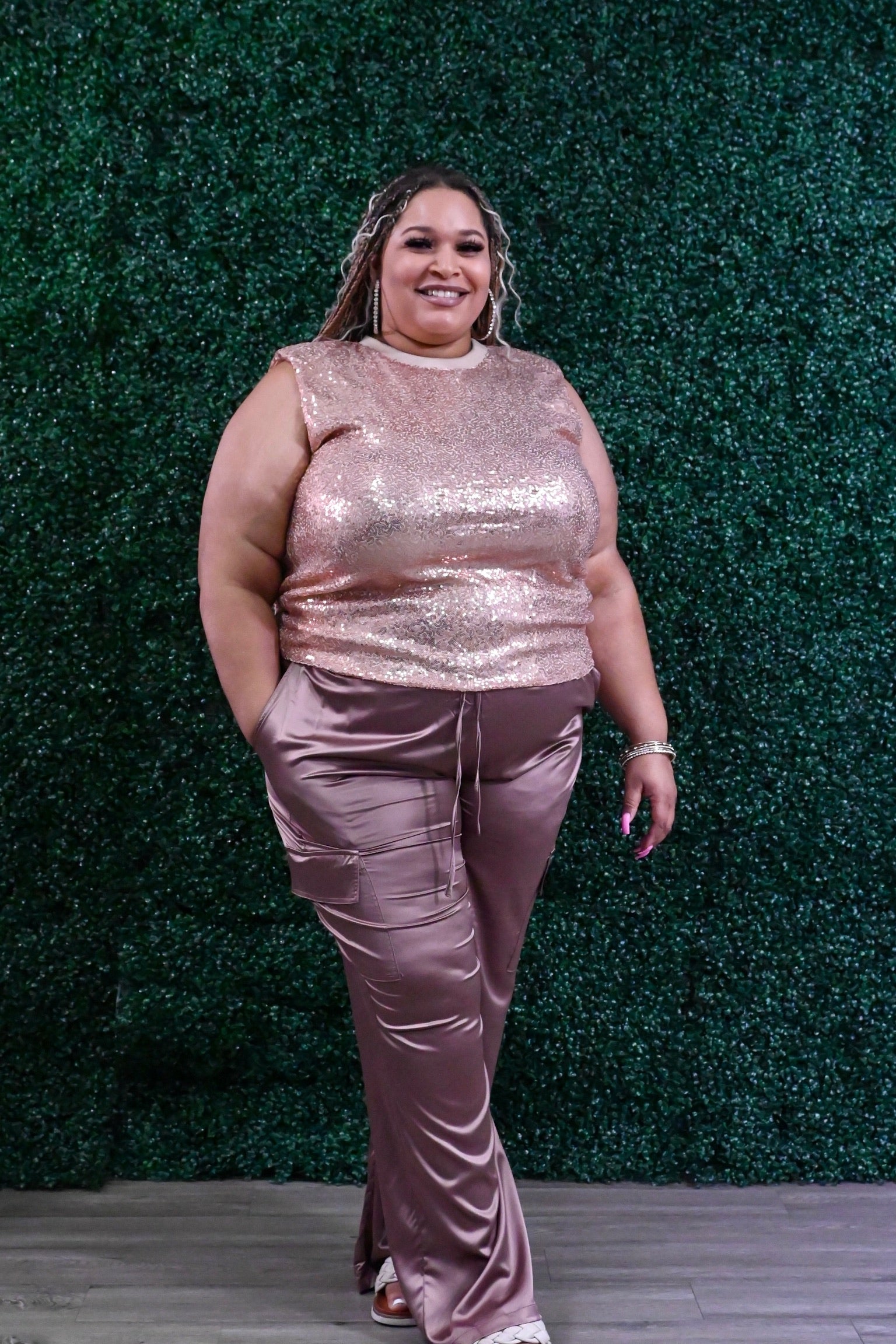 Plus size pink sequin top best sale