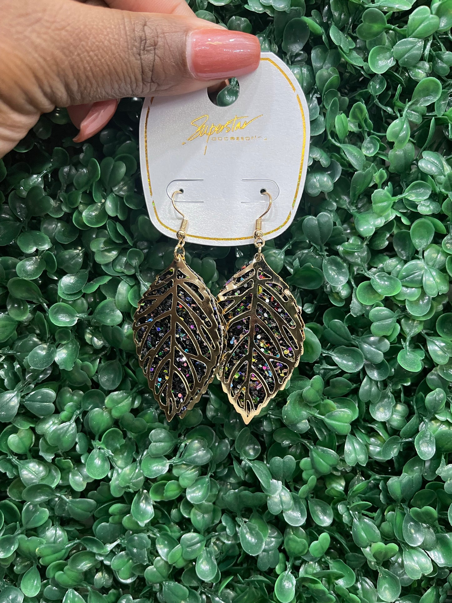 Glitter Leaf Earrings