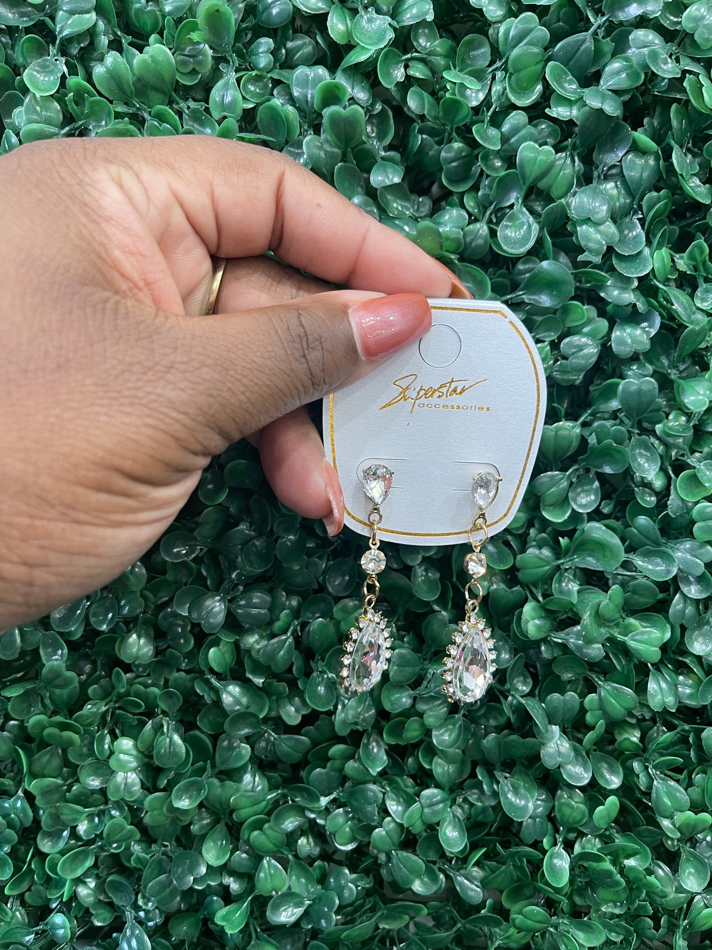 Rhinestone Tear-drop Earring Pierced