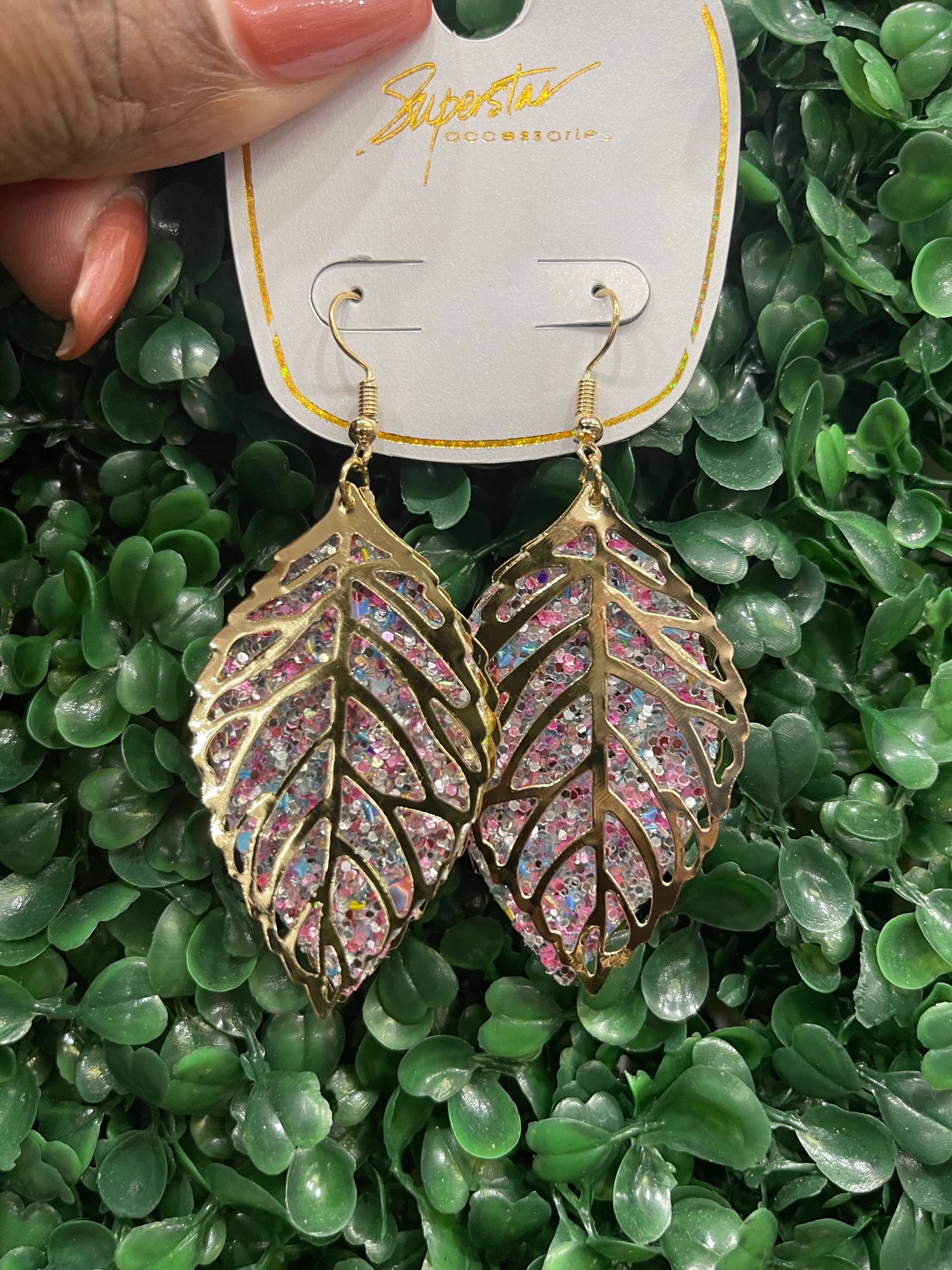Glitter Leaf Earrings