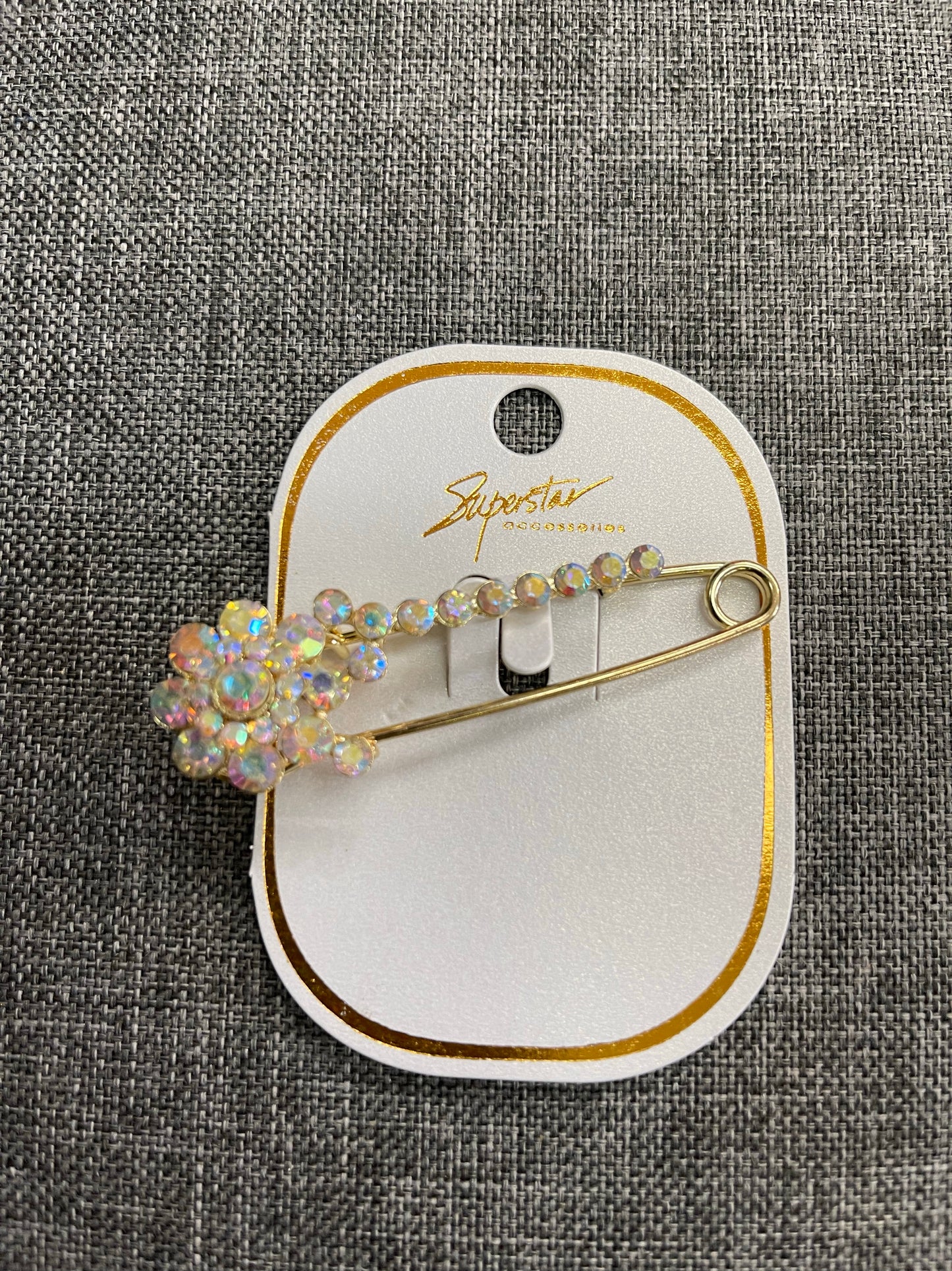 Rhinestone Safety Pin Brooch