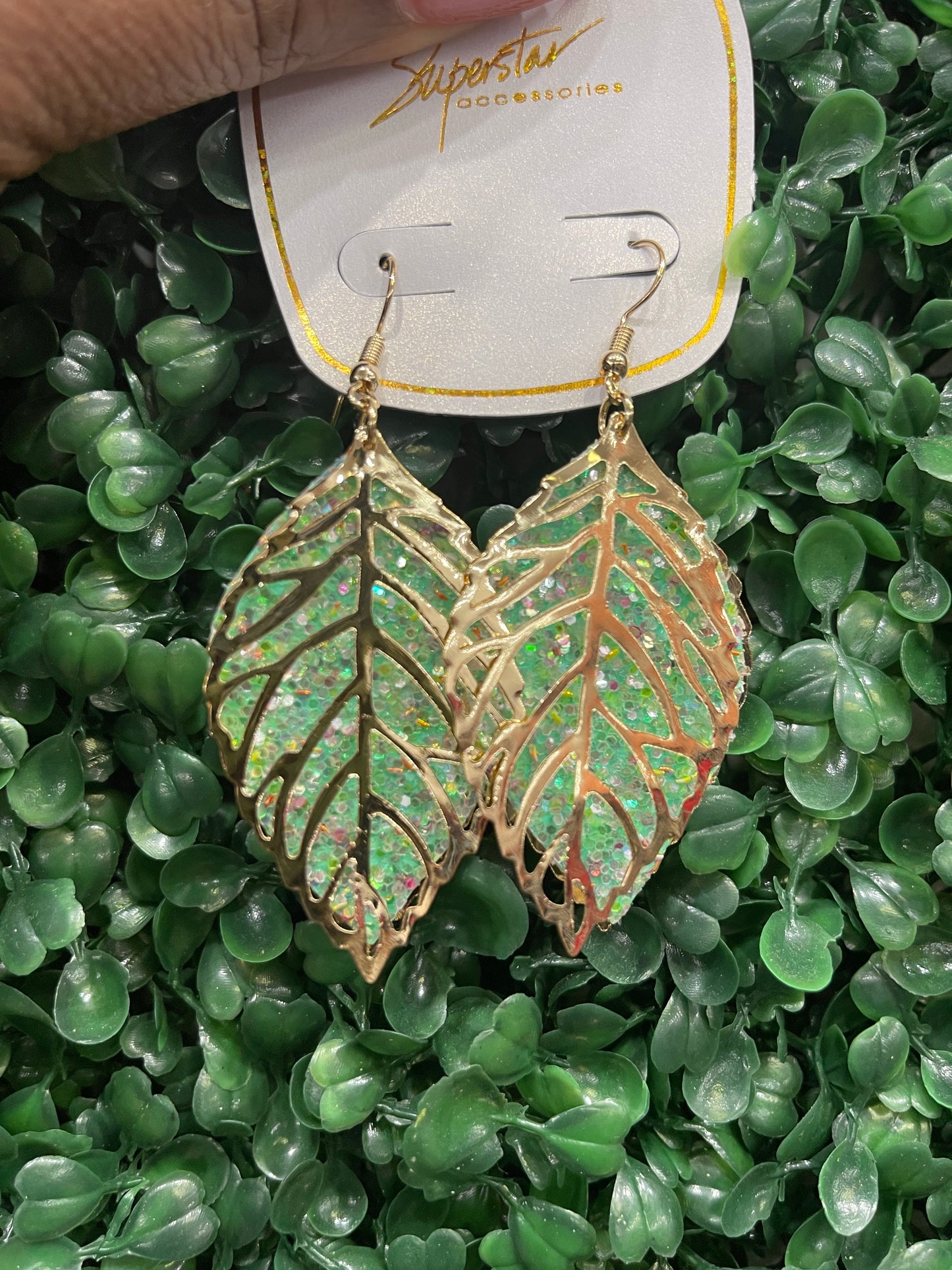 Glitter Leaf Earrings