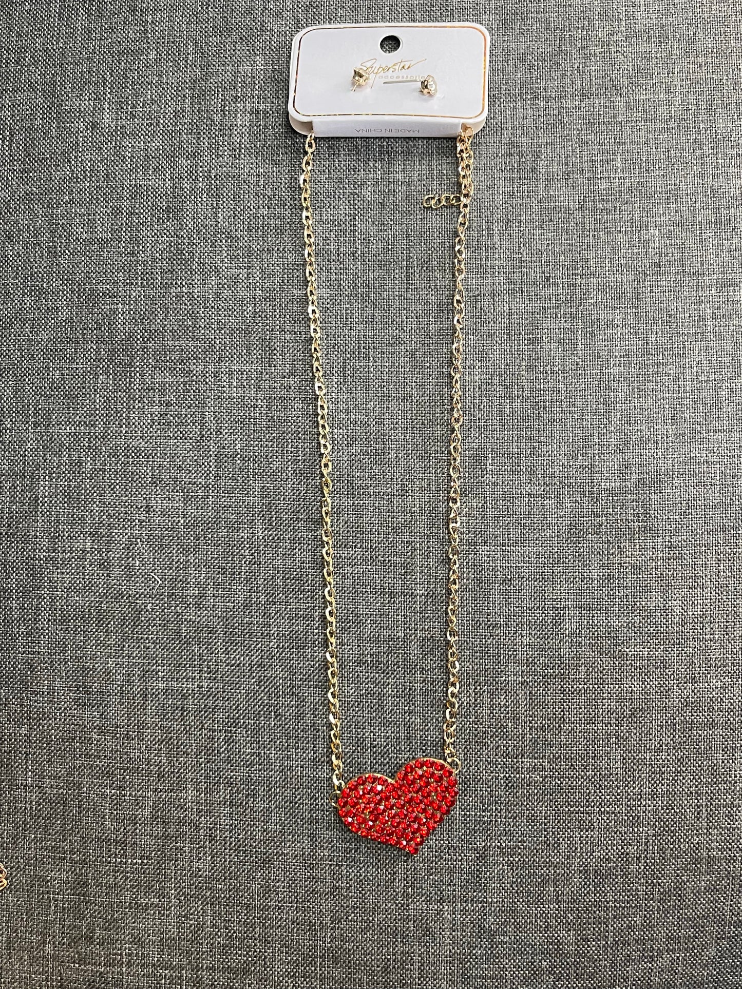 Rhinestone Heart and Necklace Set