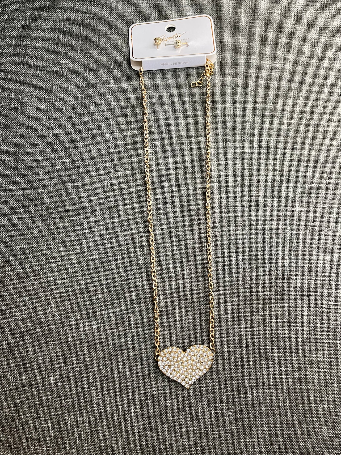 Rhinestone Heart and Necklace Set
