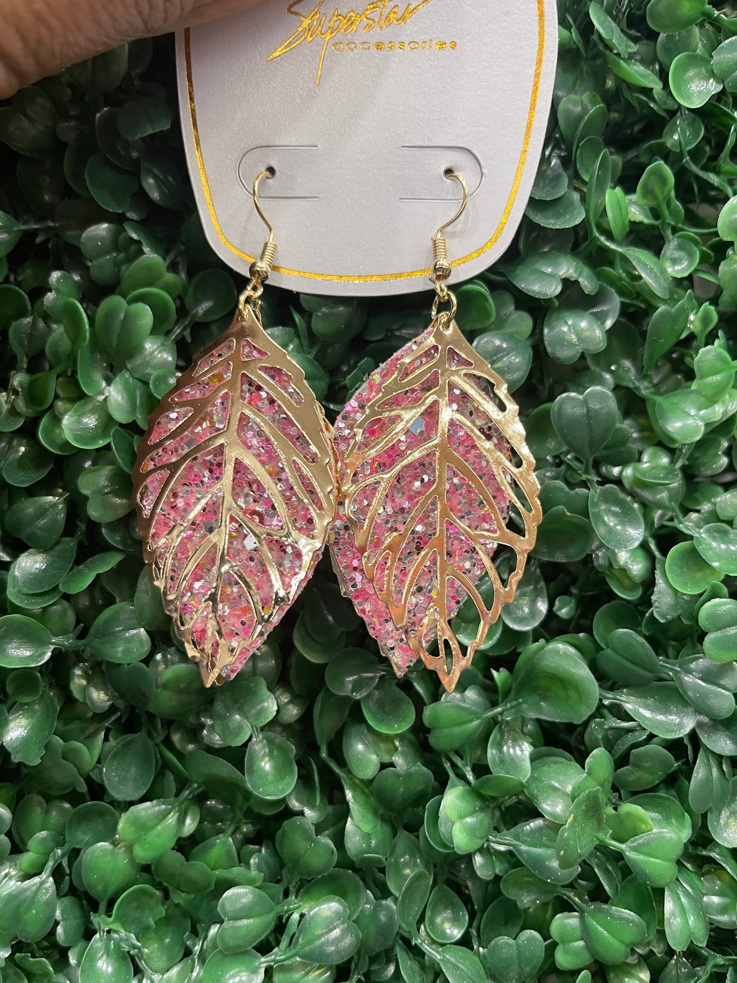 Glitter Leaf Earrings