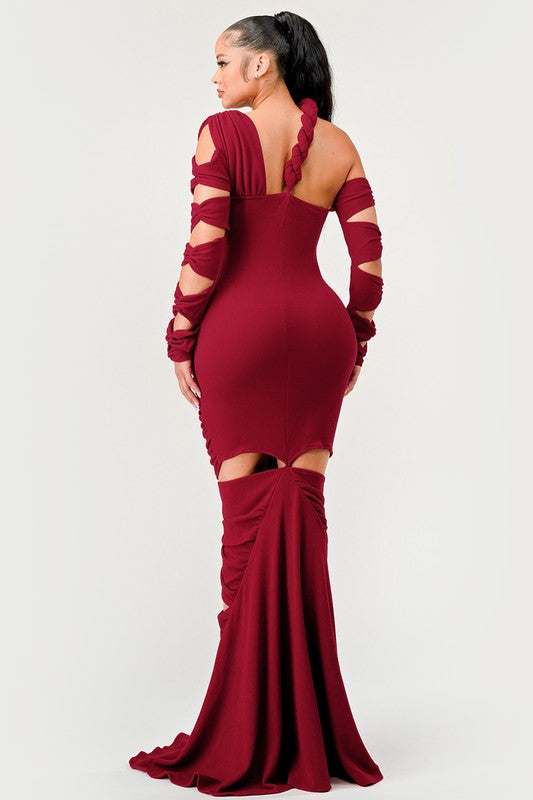 Long Sleeve Wrap Rope Maxi Dress