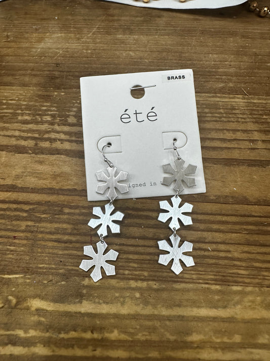 Triple Snowflake Dangle Earrings