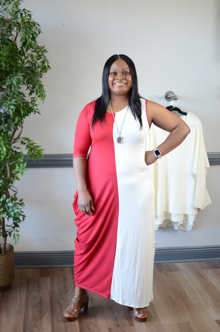 maxi dresses plus size sale Split Decision Dress *Final Sale* M / Red/White Color:NavyOmbre 22-BFCM Discover 79 LEATHER JACKET while side seam pockets