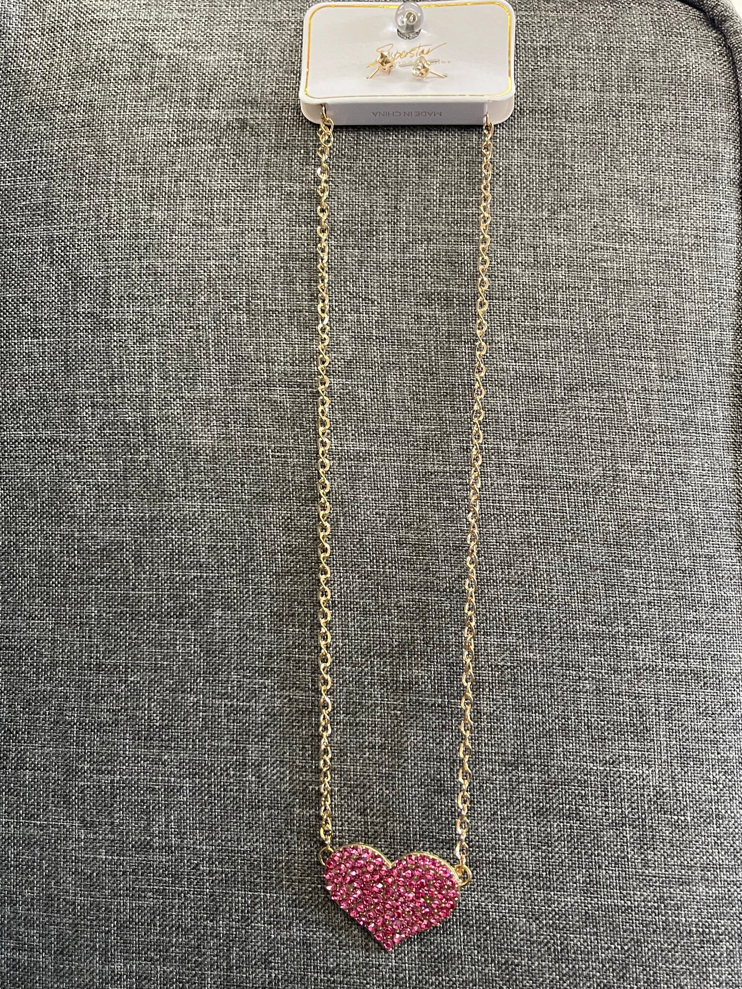 Rhinestone Heart and Necklace Set