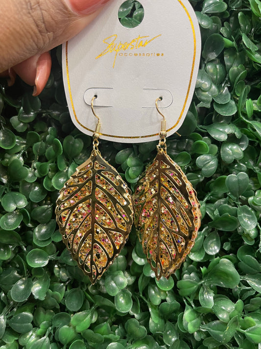 Glitter Leaf Earrings