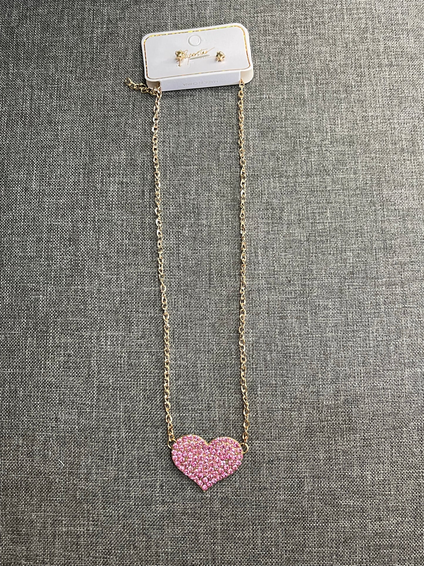 Rhinestone Heart and Necklace Set